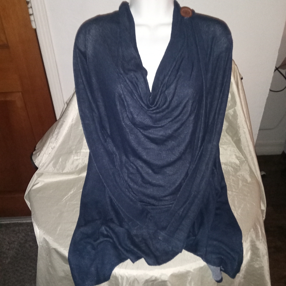 Elegant Navy Women's Blouse Long Sleeve Size Large